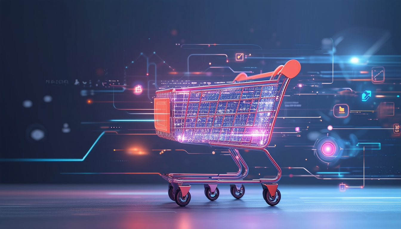 A futuristic shopping cart integrated with digital
